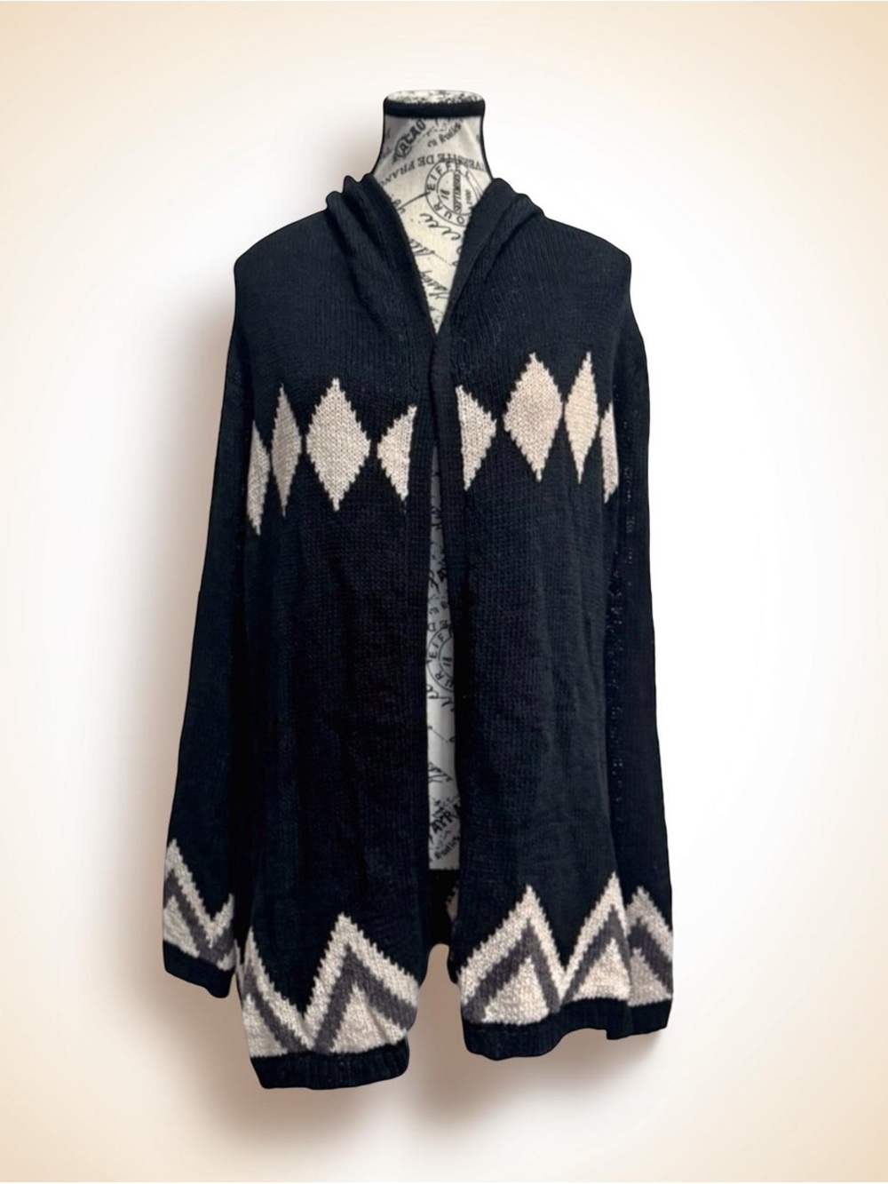 Project Women’s Open Front Cardigan With Hood. Navy, Off-White. XS